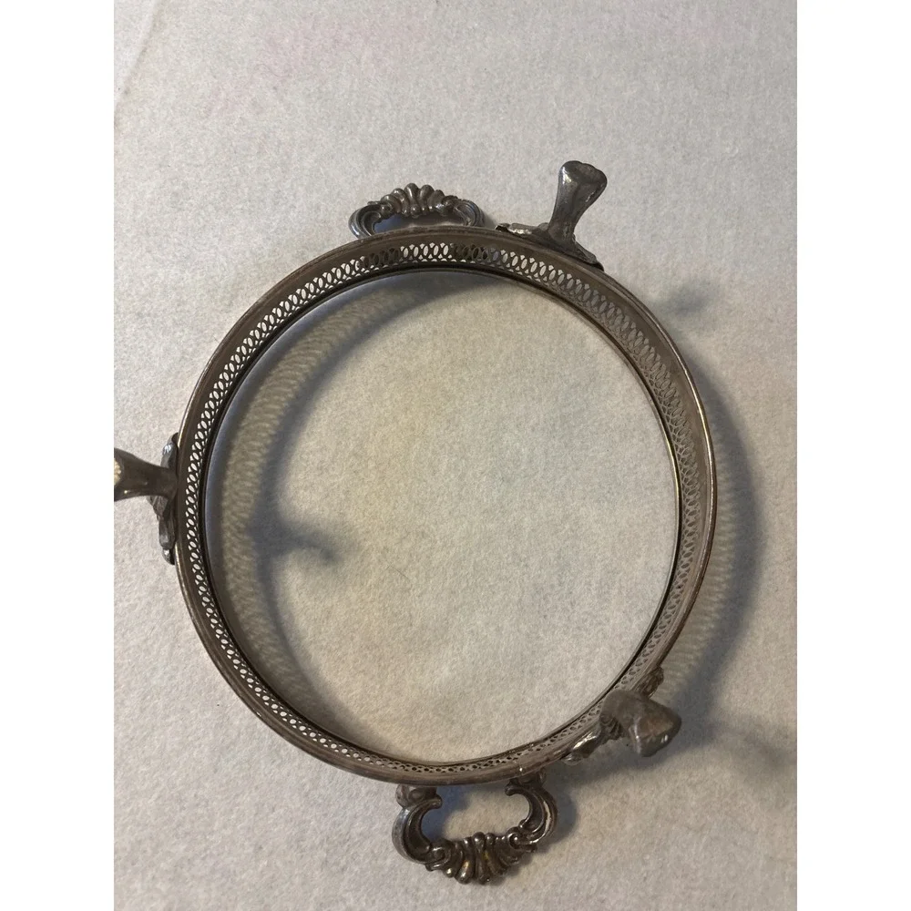 Ornate‎ Silverplate Footed Trivet with Handles Openwork Lattice Design